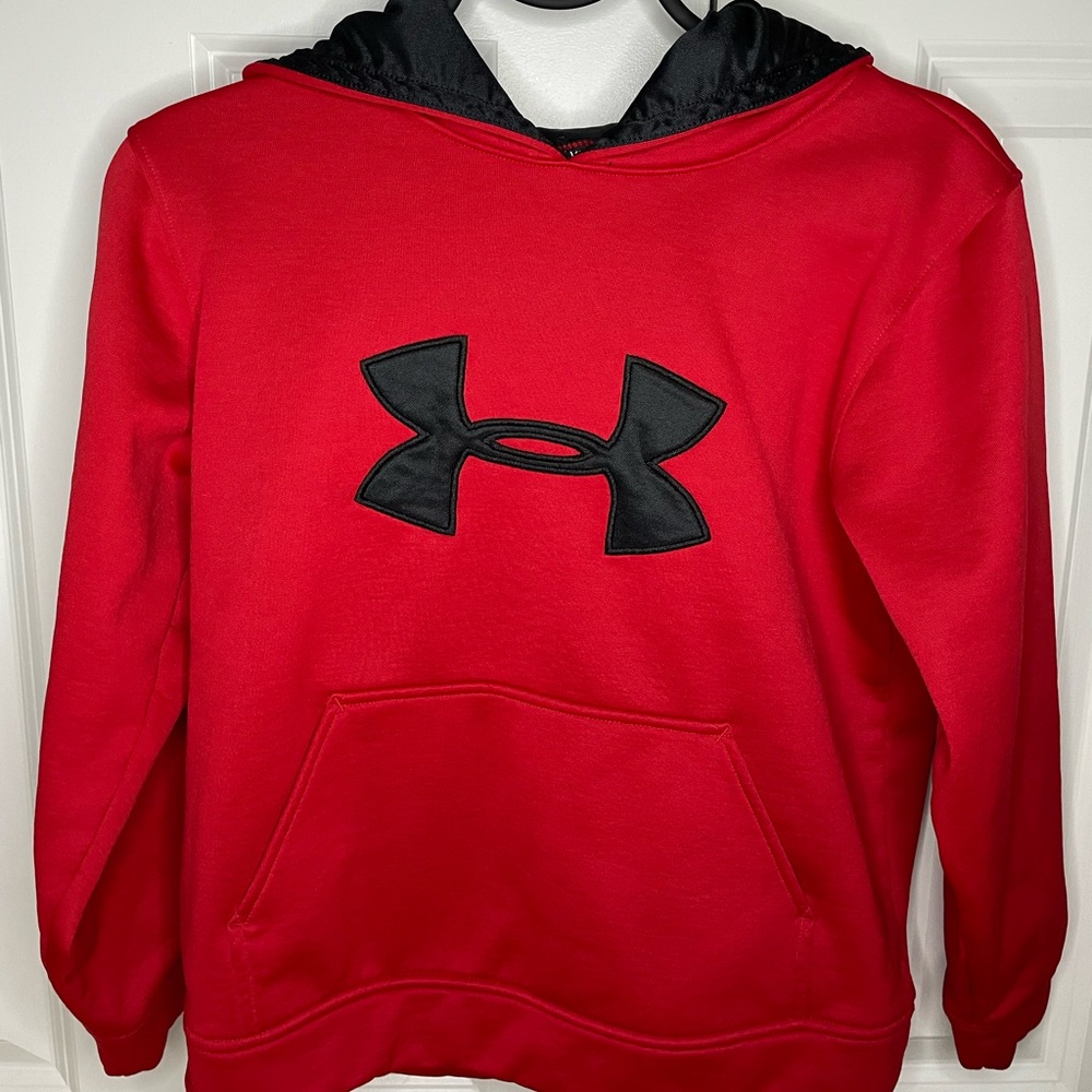 Kids Under Armour red hooded pullover sweatshirt size-medium